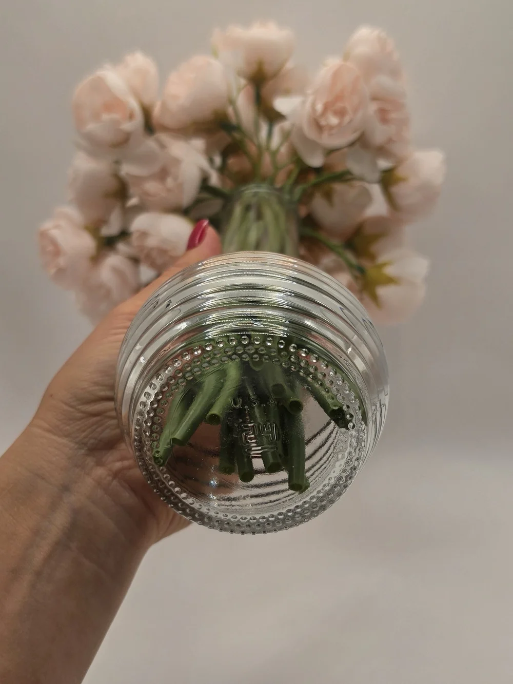 Soft Blush Peony Bouquet in Clear Glass Vase - Home Accents